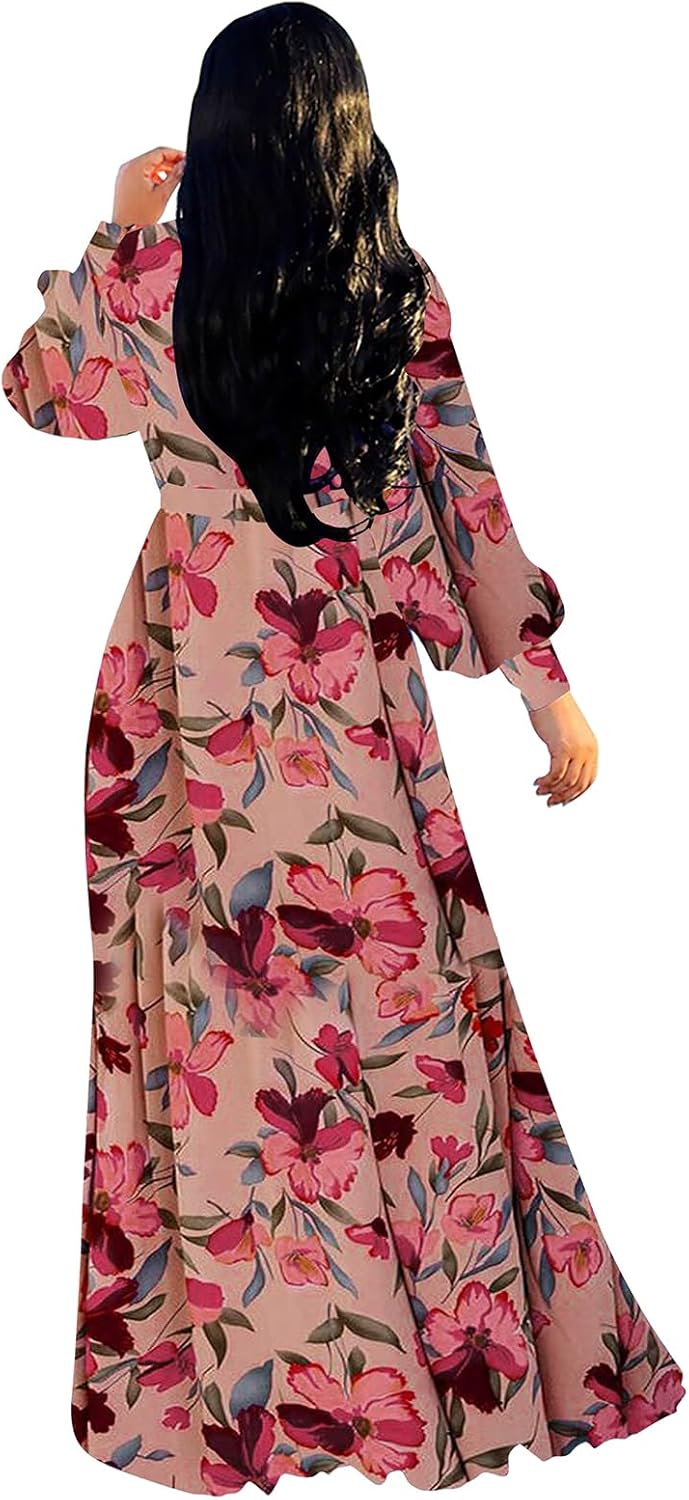 BOGURST Plus Size Maxi Dress for Women Chiffon Deep V-Neck Printed Loose Summer Beach Dresses - Image 2