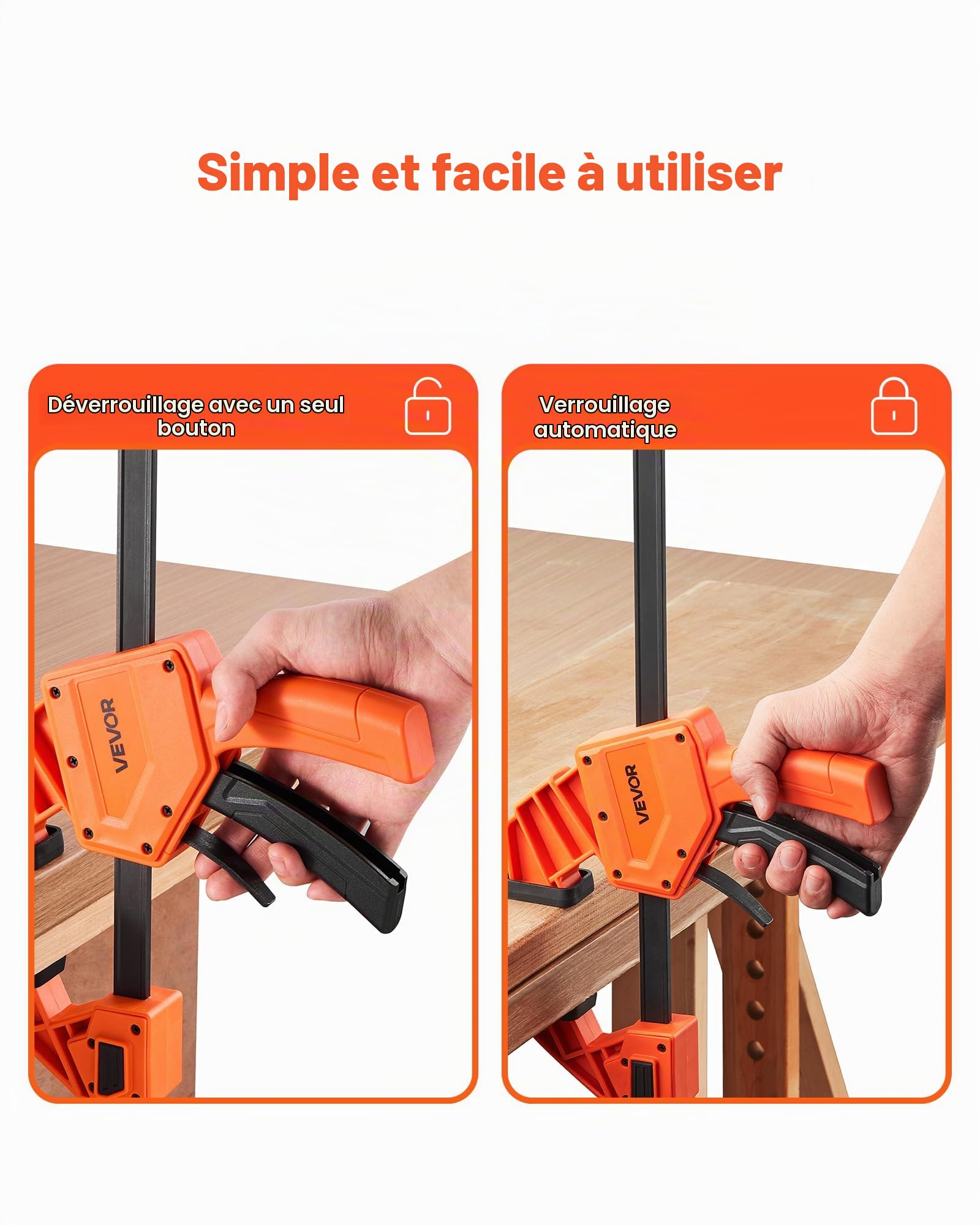 VEVOR Serre-Joints à Libération Rapide 2PCs Ouverture de la Mâchoire 30,48 cm, Pince Écarteur à Une Main Capacité Max. 154 kg, Pince en F en Plastique et Acier au Carbone, pour Menuisier Métallurgie