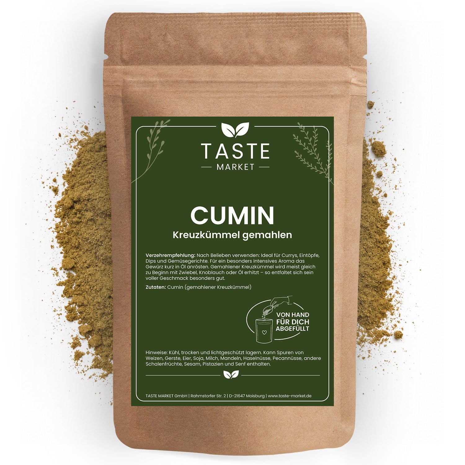 Kreuzkümmel 10 kg Cumin gemahlen – Gewürz – Ideal für Curry, Falafel, Dips und orientalische Gerichte – Taste Market