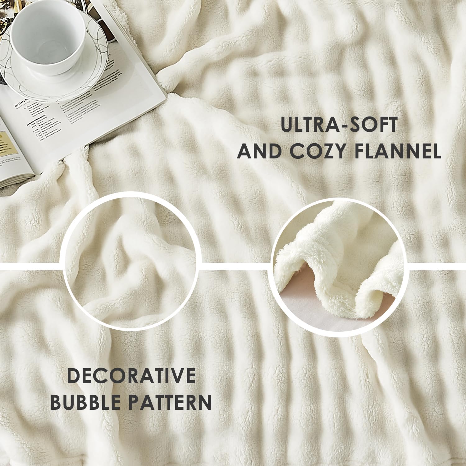 SOCHOW Cream White Bubble Fleece Blanket for Couch, Super Soft Cozy Cute Throw Blanket for Women, Decorative Fuzzy Flannel Blanket, 60 x 80 Inches - Image 4