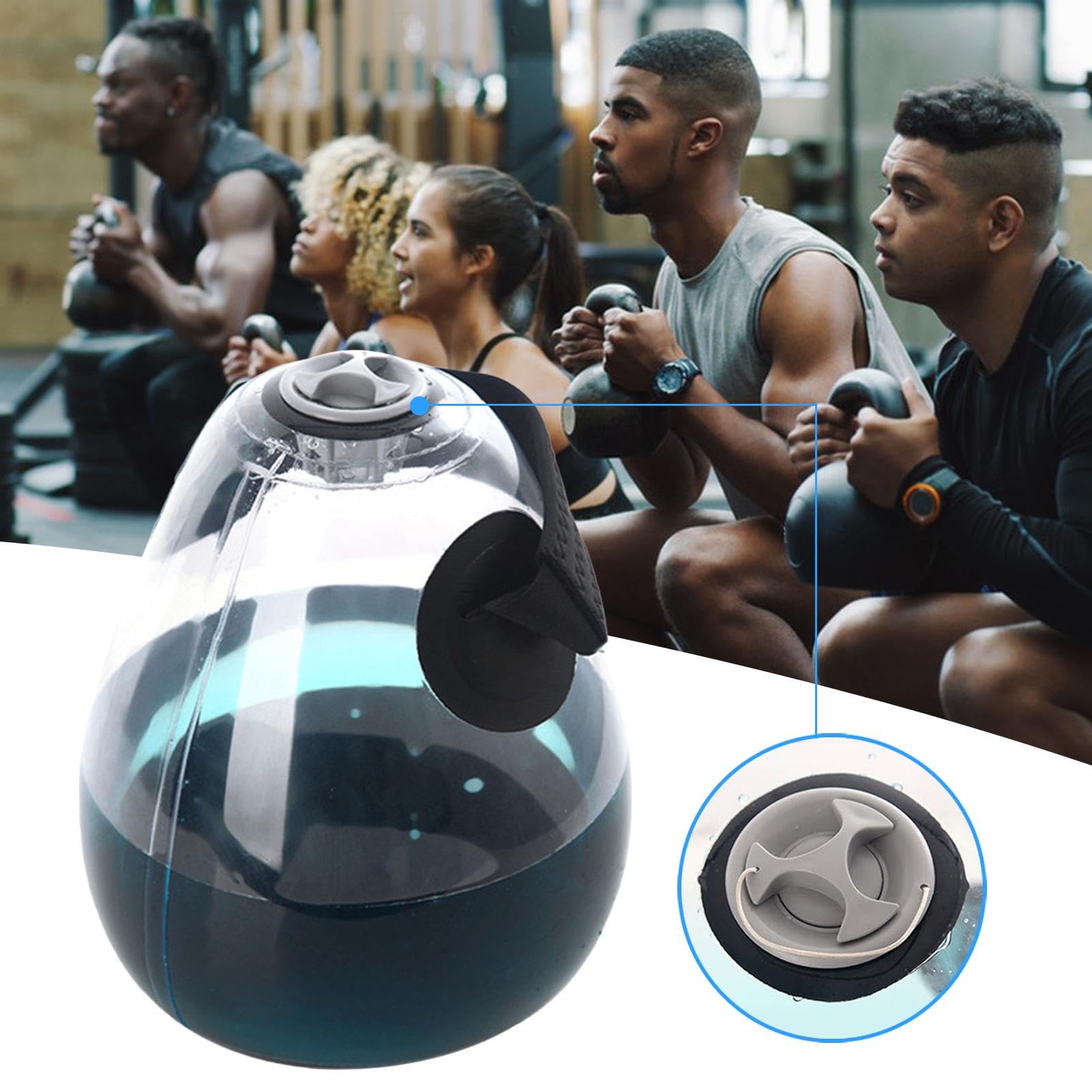 Nadmuchiwany Kettlebell, torba na wodę fitness, obciążona regulowana, przenośny trening siłowy, sprzęt treningowy do ćwiczeń podstawowych i równowagi (przezroczysty, 1 opakowanie), 10 kg