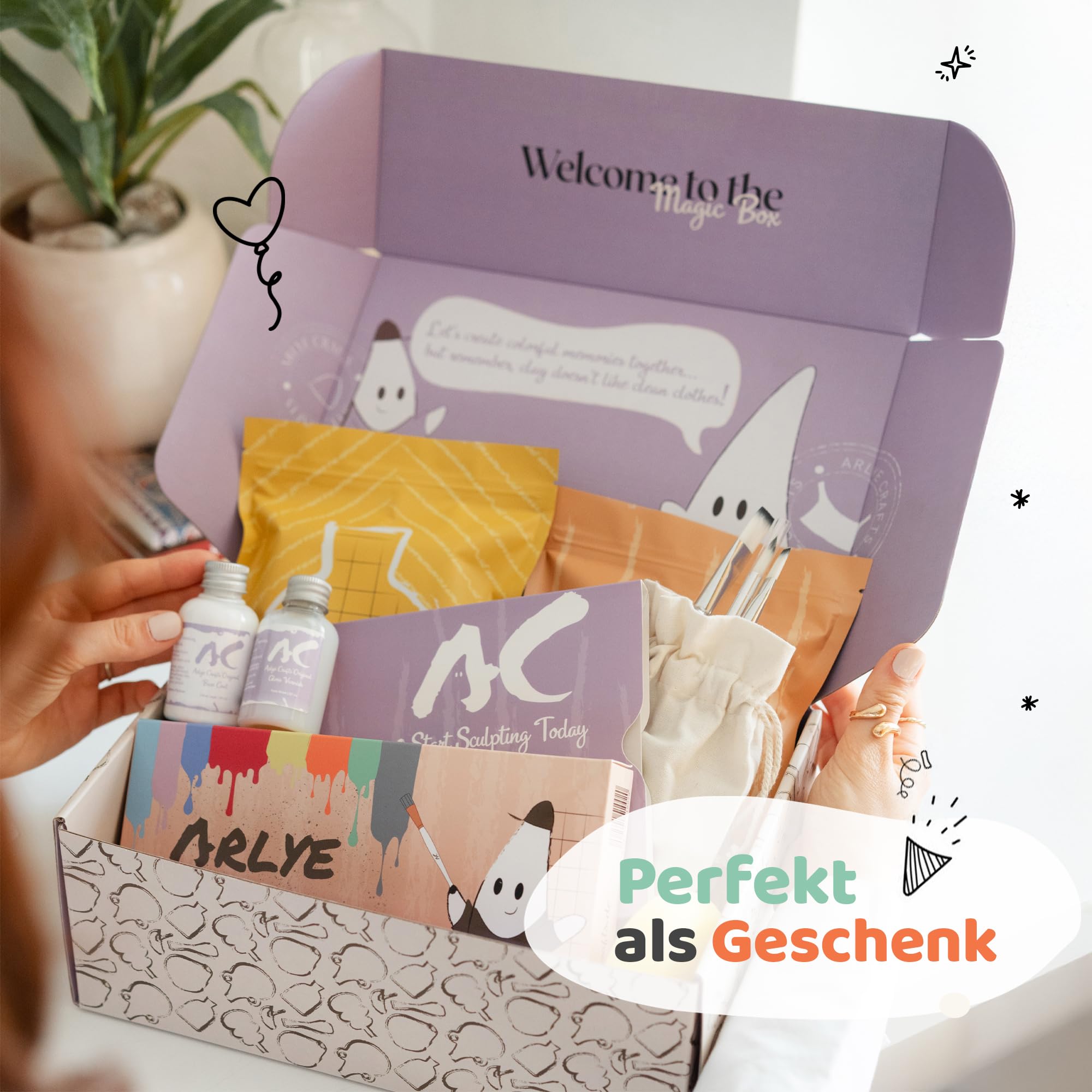 Set di ceramiche per la casa – perfetto per principianti | Set fai da te per adulti con 2 kg di argilla essiccante all'aria, colori acrilici, strumenti, pennelli e istruzioni (set di