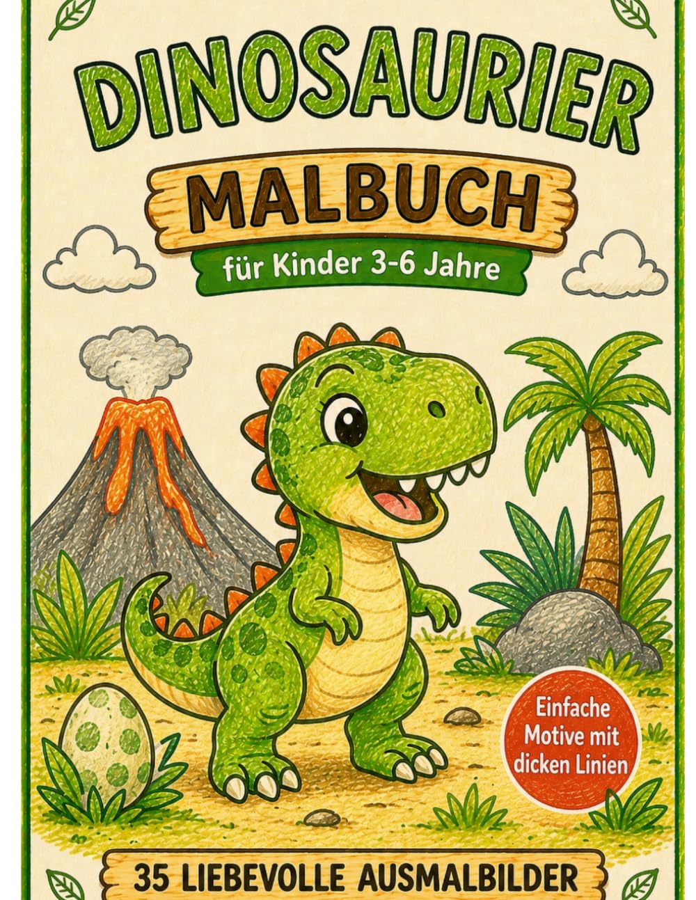 Dinosaurier Malbuch für Kinder 3-6 Jahre: Einfach & Niedlich - 35 liebevolle Ausmalbilder