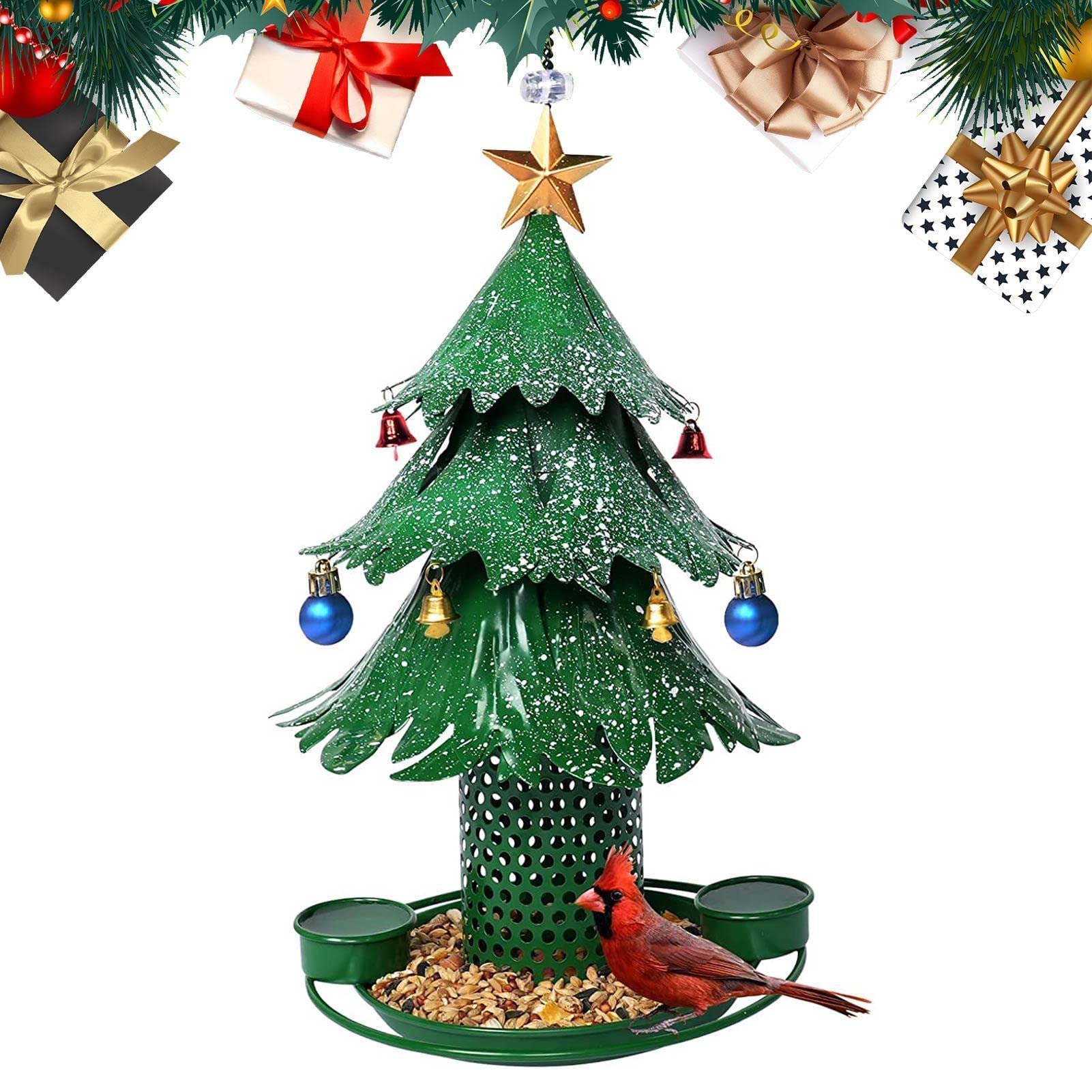 Squirrel Proof Bird Feeders,Christmas Tree Wild Bird Feeders with Drainage Hole and Weight-bearing Perches | Bird Feeders for Outdoor, Garden Merry Christmas Decor