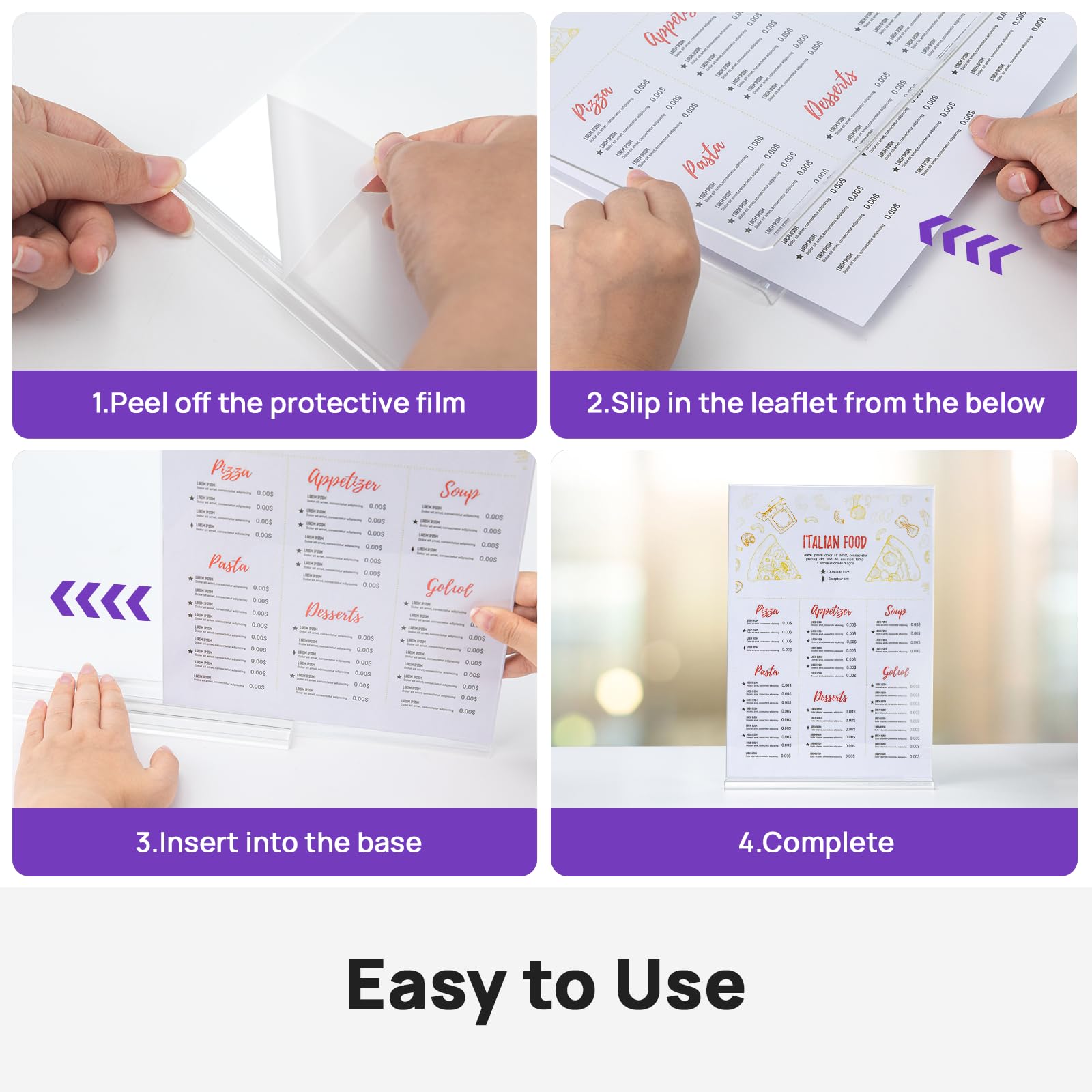 Set di 6 Porta-poster in Acrilico A4, Supporto a T per Documenti, Porta-menu, Presentatore per Ufficio Negozio Ristorante