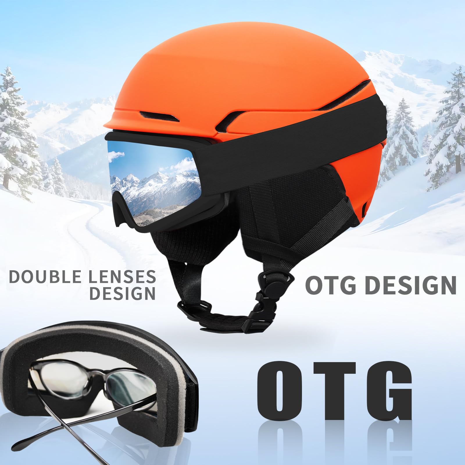 Casco da Sci Kit con Occhiali da Sci Passamontagna Casco Sci per Uomo Donna con Cuscinetti Auricolari Rimovibili UV Regolabile Ski Helmet