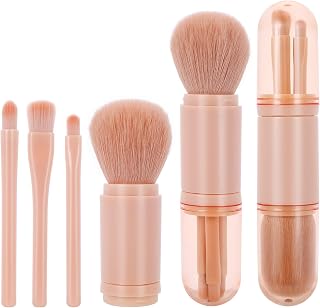 Sibba Multifunctional Cosmetic Makeup Brushes, 4 in 1 Retractable Makeup Brush Set, Portable Facial Highlight Eyeshadow Foundation Blending Powder Brushes for Travel (Pink)