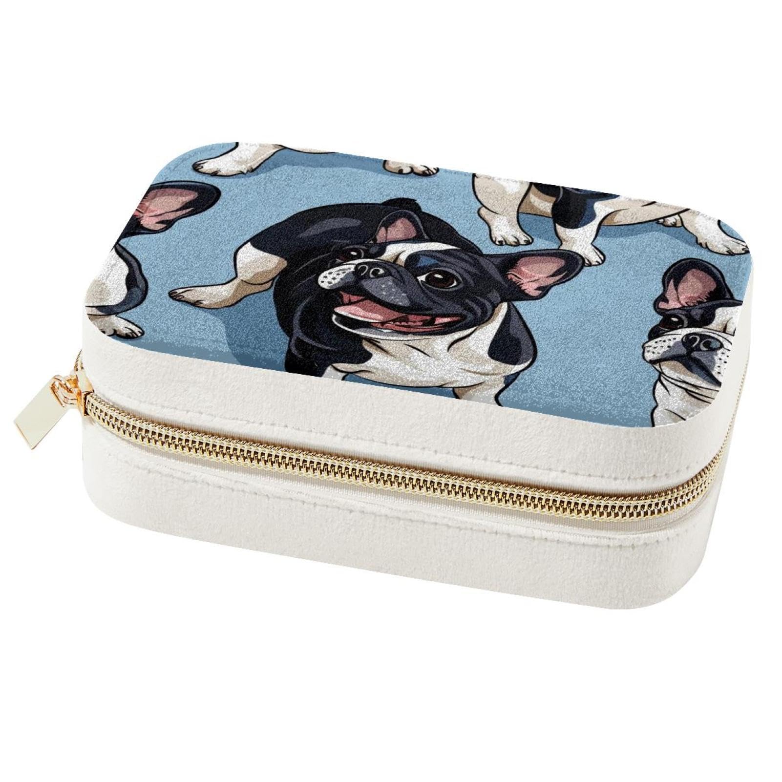 Boîte à bijoux bouledogue français en cuir végétal avec intérieur doux