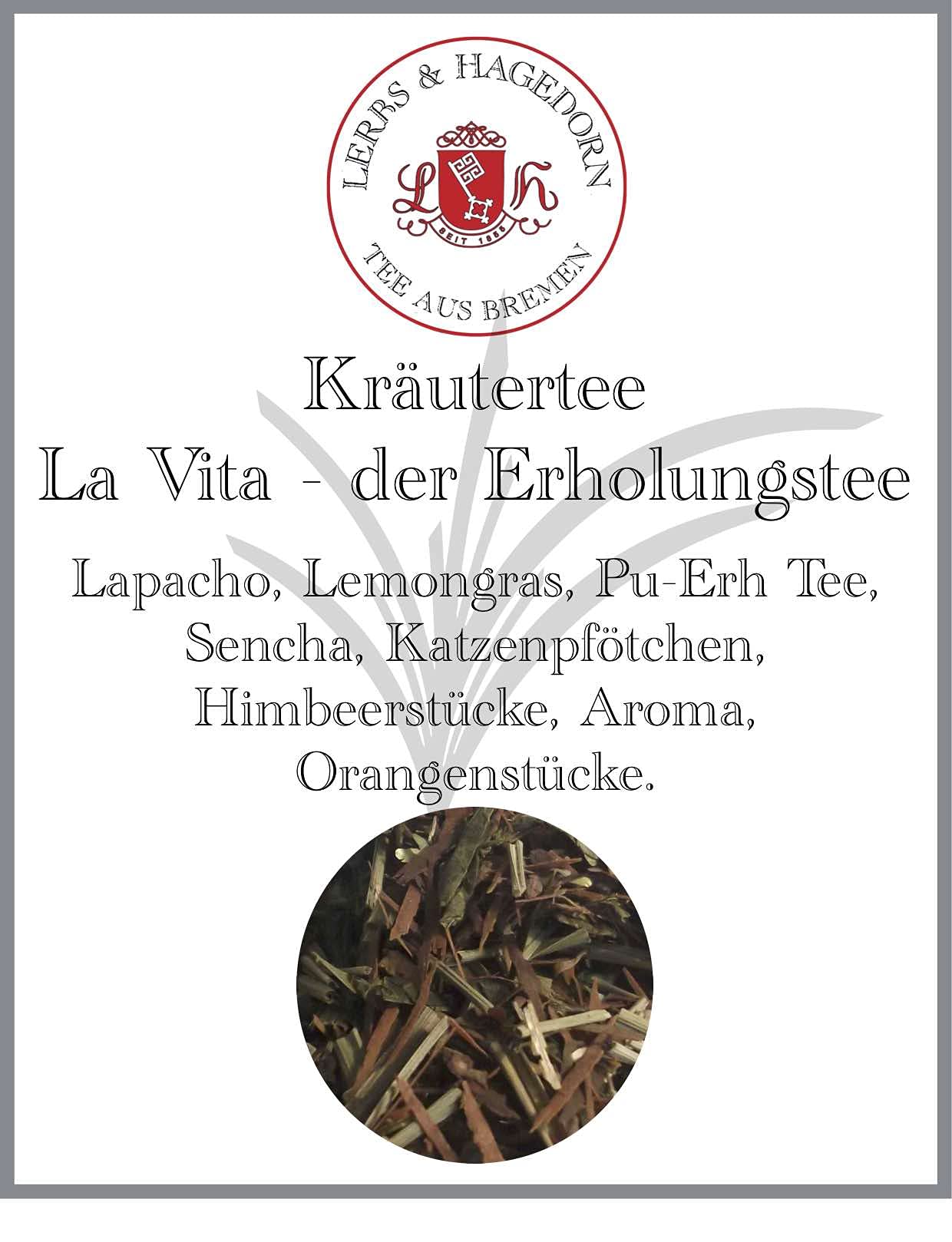 Lerbs & Hagedorn, La Vita der Revitalisierungstee | Zitrus Geschmack 1.5kg (ca. 122 Liter) Lapacho, Lemongras, Pu-Erh Tee, Sencha, Katzenpfötchen