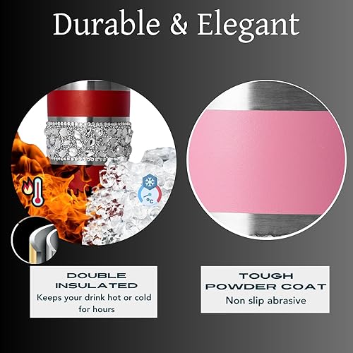 Miniatura 3 de Vaso de acero inoxidable con aislamiento al vacío con tapa y pajita, vaso brillante de 20 onzas con diamantes de imitación, para viaje, para café,