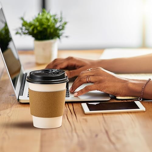 Miniatura 7 de AOZITA Tazas de café de 12 onzas con tapas, 30 juegos de vasos de papel con mangas, vasos de papel desechables, tazas de café para bebidas calientes