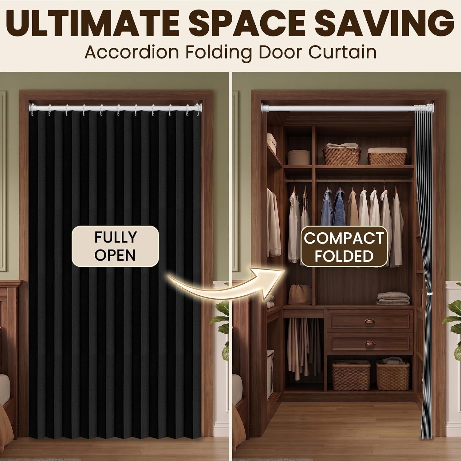 AJAZZ Blackout Magnetic Door Curtain Accordion Doors Interior Closet Door Curtain Invisible Applicable Bedroom Room Living Room Doorway (Black 42" W x 78" L) 1 Panel image 5