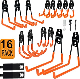 QUELIEN 16 Pack Garagen Wandhaken – Wandhaken Garage für Schlauchhalter, Kabel & Werkzeuge, Platzsparende Garagen-Ordnungssysteme für Garage, Werkstatt & Haushalt