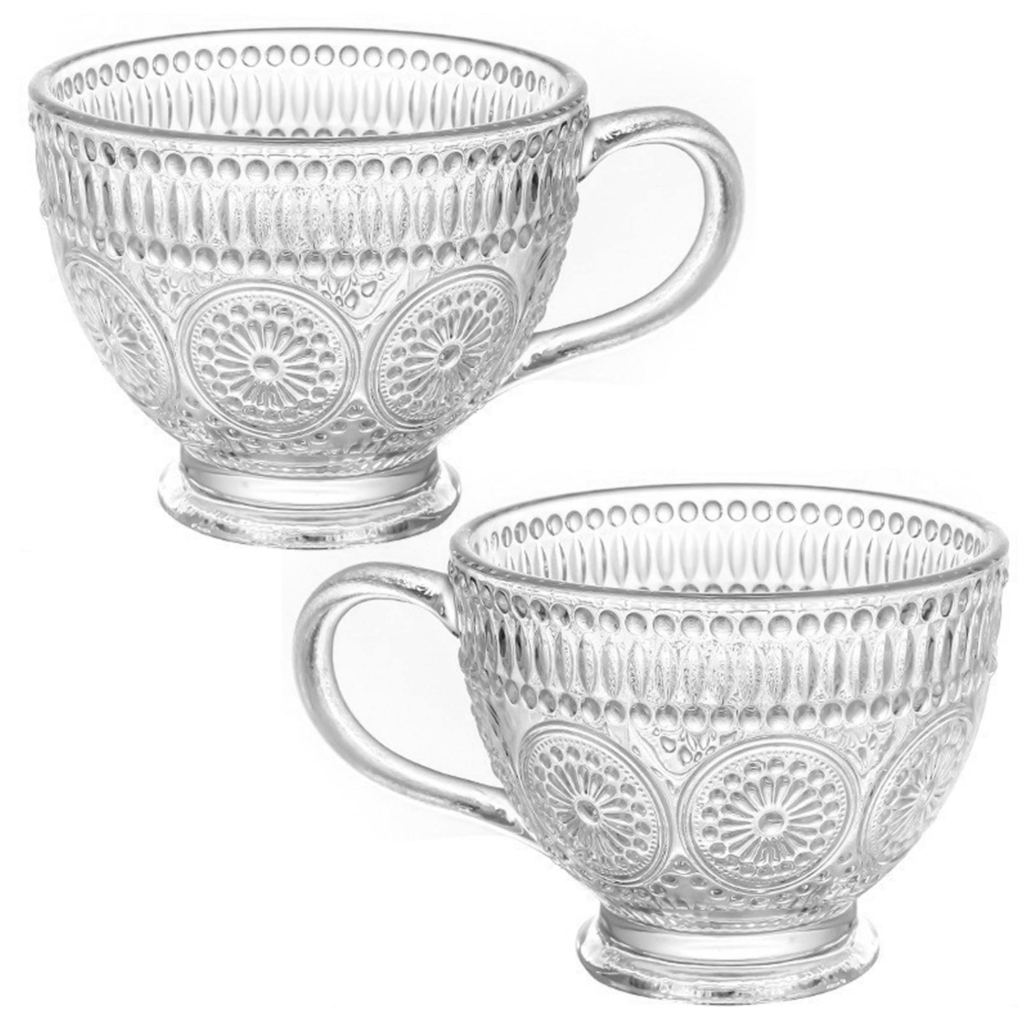 Tasses à café en verre vintage haut de gamme avec gravure tournesol délicate
