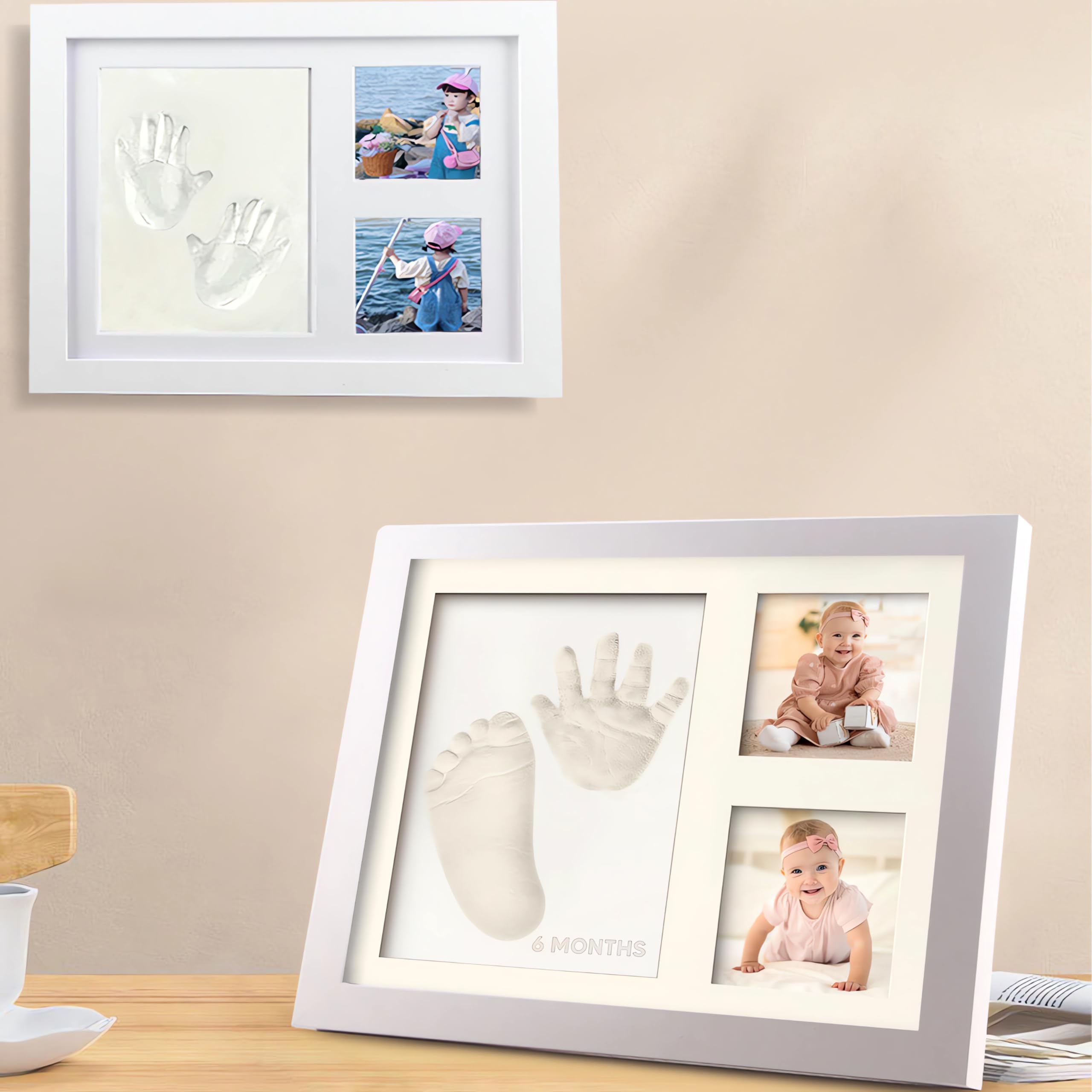 Baby Hand and Footprint Kit, Baby Footprint Kit, Hand Print Mold Kit,Baby Keepsake,Baby Shower Gifts for Mom,Baby Picture Frame for Baby Registry Boys,Girls, Personalized Baby Gifts (White)