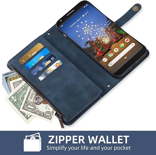 Miniatura 5 de Asuwish Funda para teléfono para Google Pixel 3a XL con protector de pantalla de vidrio templado, correa cruzada para la muñeca, patrón de cuero con