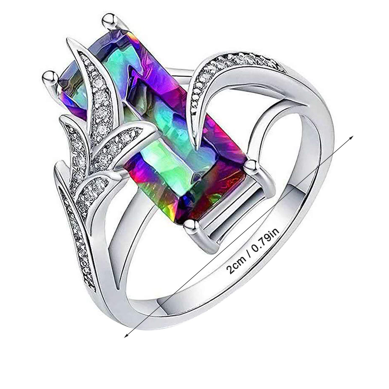 925 Silber Ring Damen Mit Regenbogen Topas & Zirkonia – 3,6 Ct, Größe 49,3–62, Verlobungsring