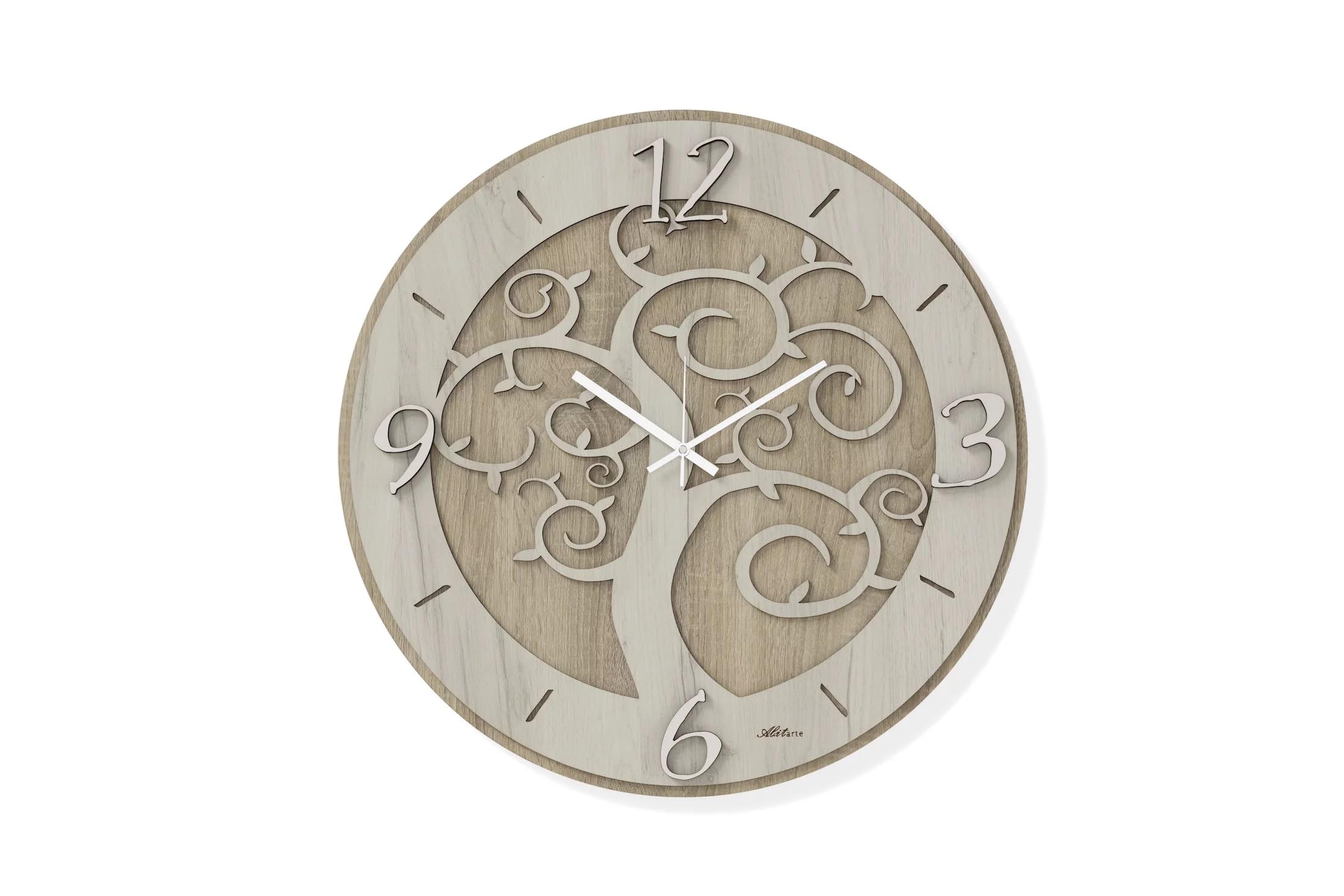 Horloge murale moderne en bois chêne foncé arbre de vie décoration salon contemporaine AB005