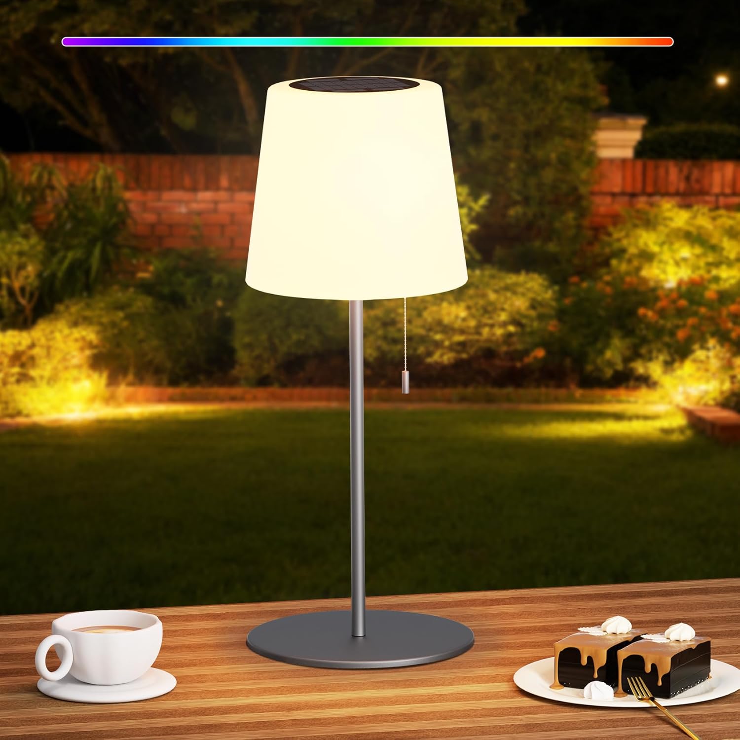 uuffoo Solar Table Lamp Outdoor 2 in 1 Charging Dimmable Warm White+RGB LED Rechargeable Lamps, Waterproof Shower Lamp with Remote for Patio Living Room Restaurant Bar Camping (Gray)