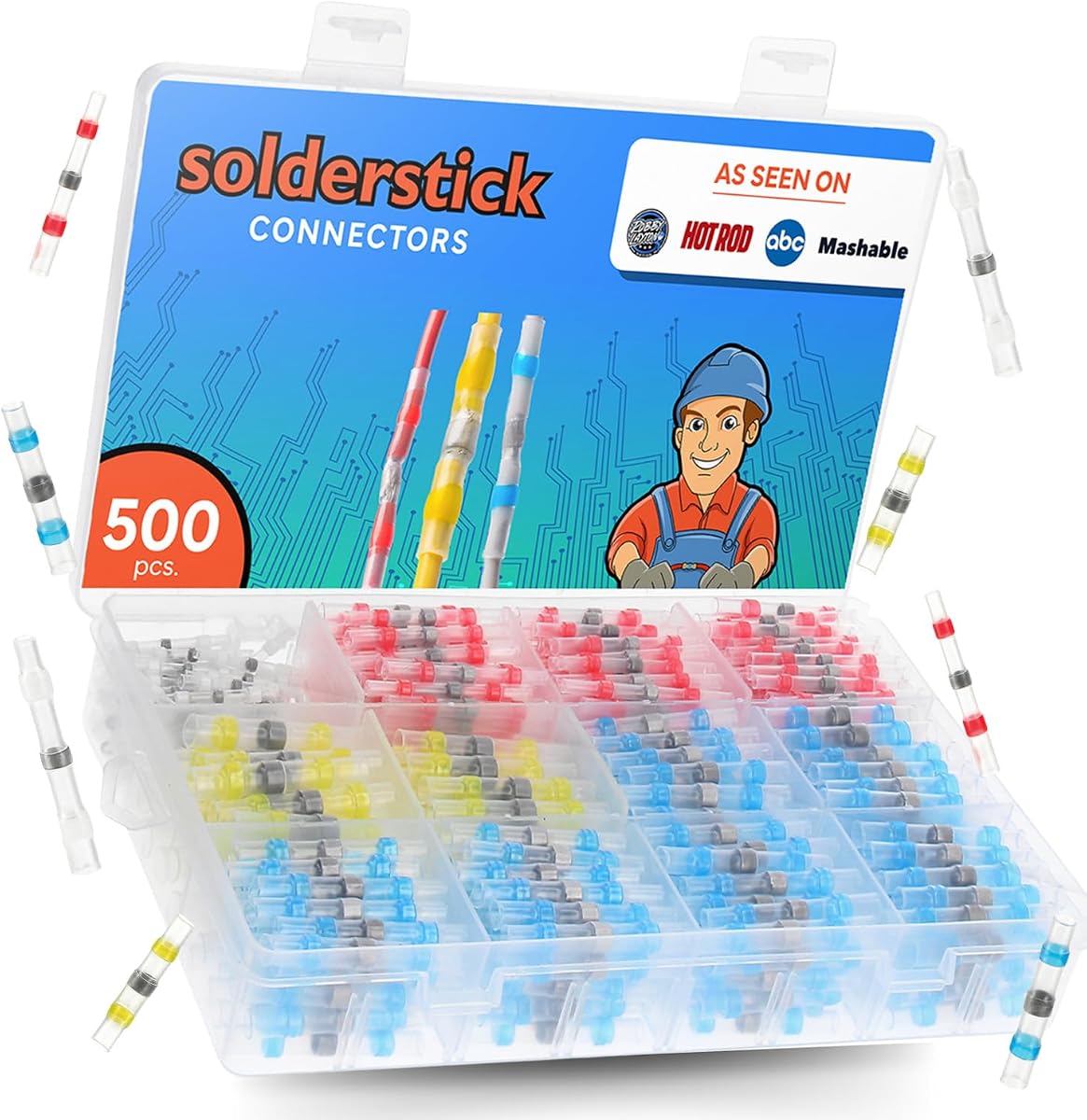 500 Pieces Waterproof Solder Seal Wire Connectors Kit, Electrical Insulated Wire Splice Heat Shrink Wire Connectors with 4 Gauges - 12-10, 16-14, 22-18, 26-24 AWG
