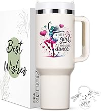 Lifecapido Dance Recital Gifts for Girls, Dancer 40oz Tumbler with Key Chain, Dancer Dance Gifts, Creamy