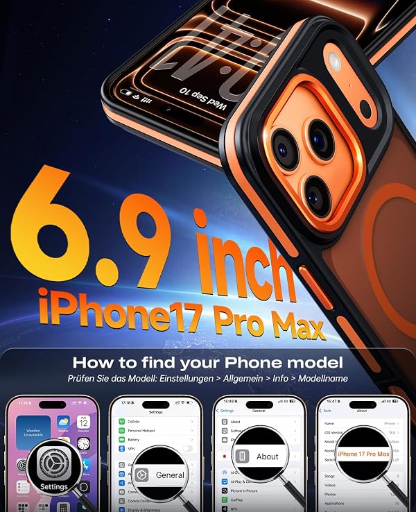 BENTOBEN Magnetic for iPhone 17 Pro Max Case 2025 [Compatible with Magsafe] [Military-Grade Protection] Matte Women Men Anti-Slip Shockproof Bumper Phone Cases for 17 Pro Max 6.9", Cosmic Orange/Black by BENTOBEN - Used condition - Image 9