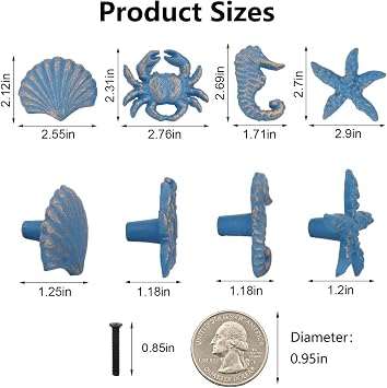 4 Pcs Coastal Cabinet Knobs Ocean Nautical Drawer Pulls (Blue)