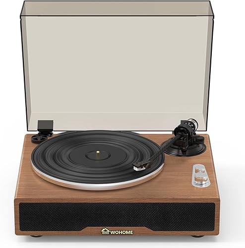 Miniatura 9 de Wohome - Tocadiscos de vinilo con entrada y salida Bluetooth, tocadiscos vintage todo en uno de alta fidelidad con 4 altavoces integrados, cartucho