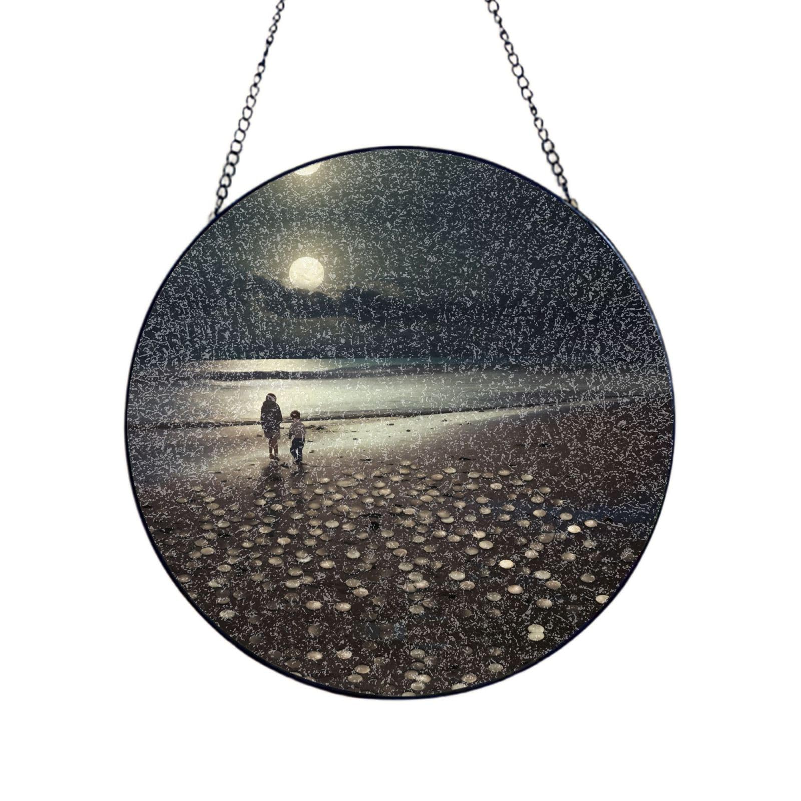 Phayah Moon Print Stained Glass Window Hanging Sun Catchers Decoration Mother'S Day Birthday Gifts For Home Garden Porch 10in（25cm）