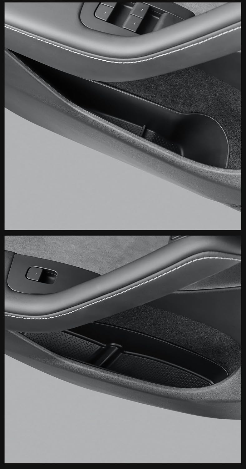 LUCKEASY 4PCS For Tesla Model Y 2021-2024 4 Doors Side Storage Boxes TPE Car Door Organizer Tray Protector Model Y Interior Accessories(BLACK)