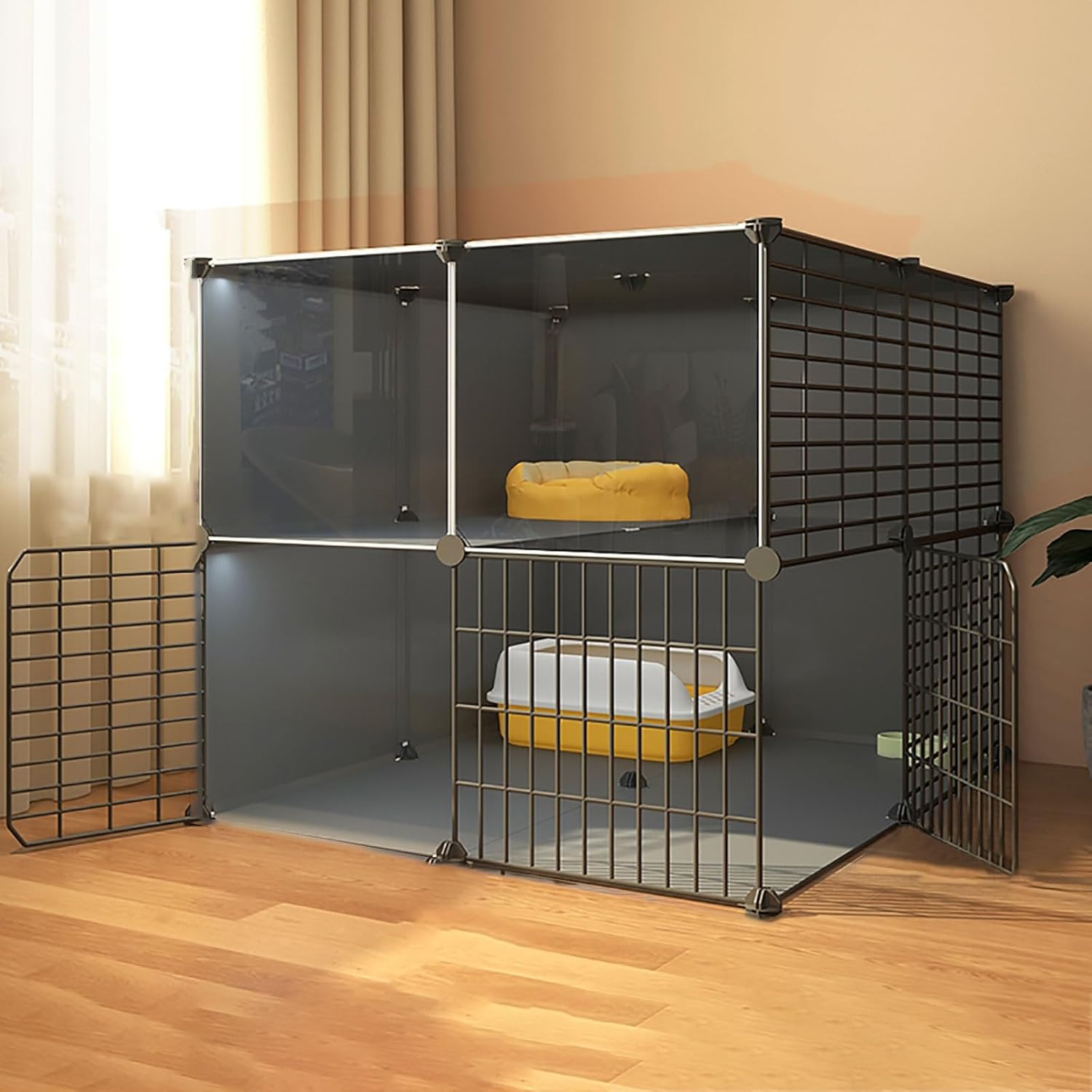 Large Cat Cage Indoor Enclosure, DIY Metal Wire Kennel, Detachable Pet Playpen for Cats, Spacious Cat House, Exercise Crate for Kittens (75x75x73cm, No Wheels)