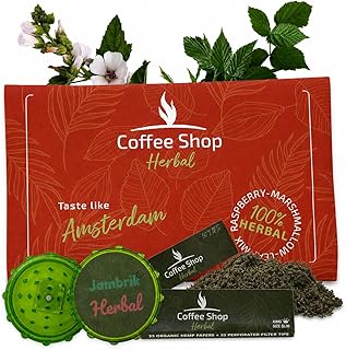 Himbeerblatt & Eibisch - 100% Natur Amsterdam Café Kräutermischung (lose Blätter) - Premium Frauenkräuter Tee (50g + Grinder + Papier + Tip)