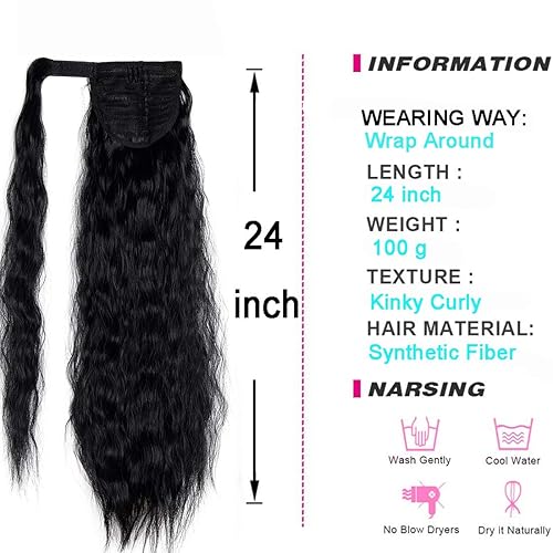 Miniatura 3 de FOCUSSEXY Extensión de cola de caballo larga de 24 pulgadas con ondas de maíz, extensión de cola de caballo mágica resistente al calor, extensión