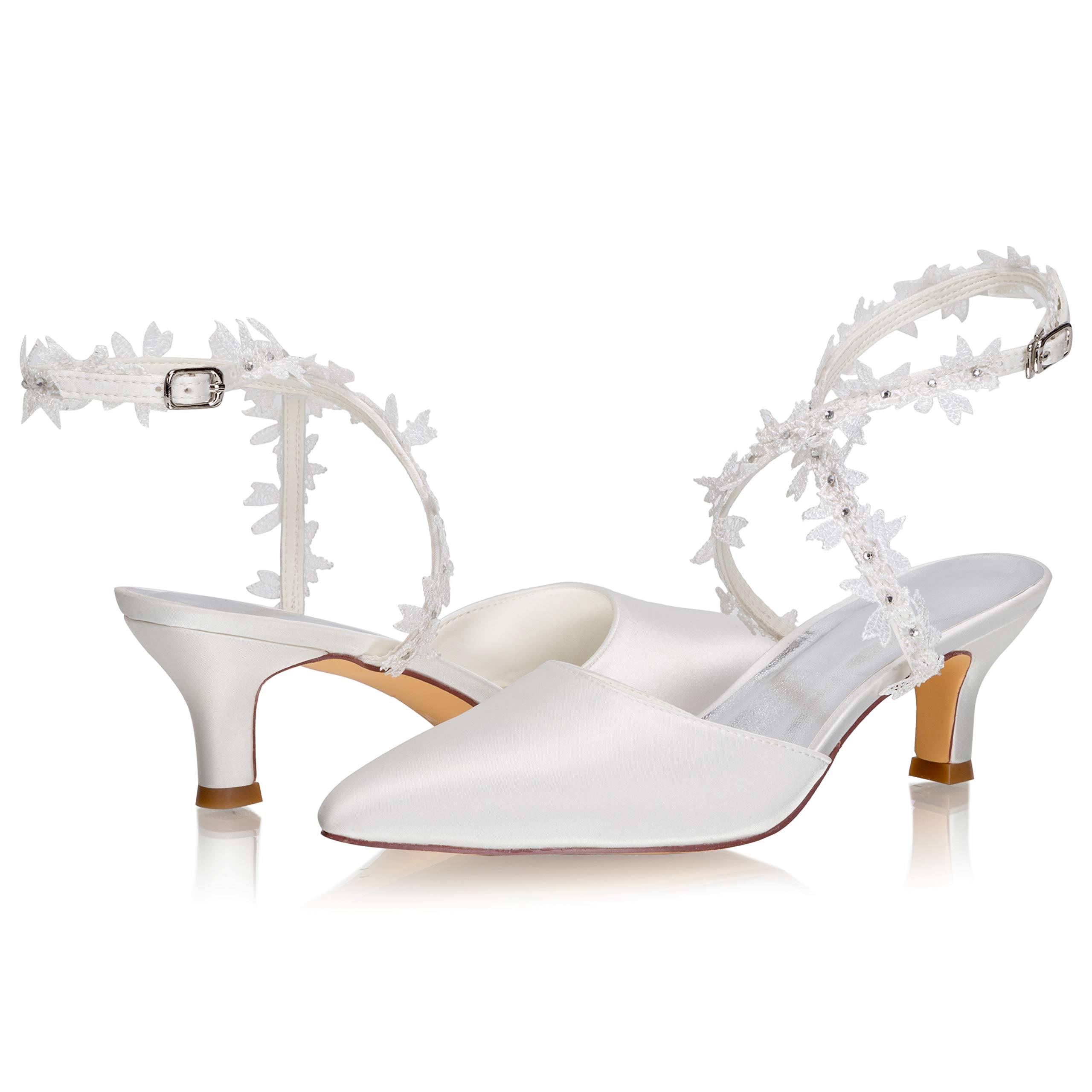 JIAJIA 5354A Scarpe da sposa Donna Punta chiusa 2.2 '' Stiletto Tacco Medio Raso Pompe Scarpe da sposa