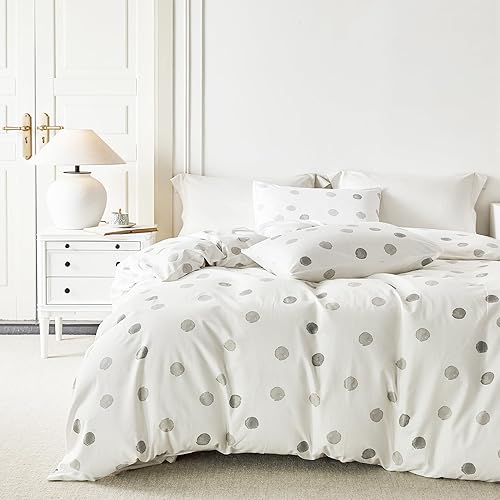 Miniatura 3 de YuHeGuoJi - Juego de cama de 3 piezas, 100% algodón, diseño geométrico con estampado botánico y 2 fundas de almohada, tamaño king y queen, diseño de