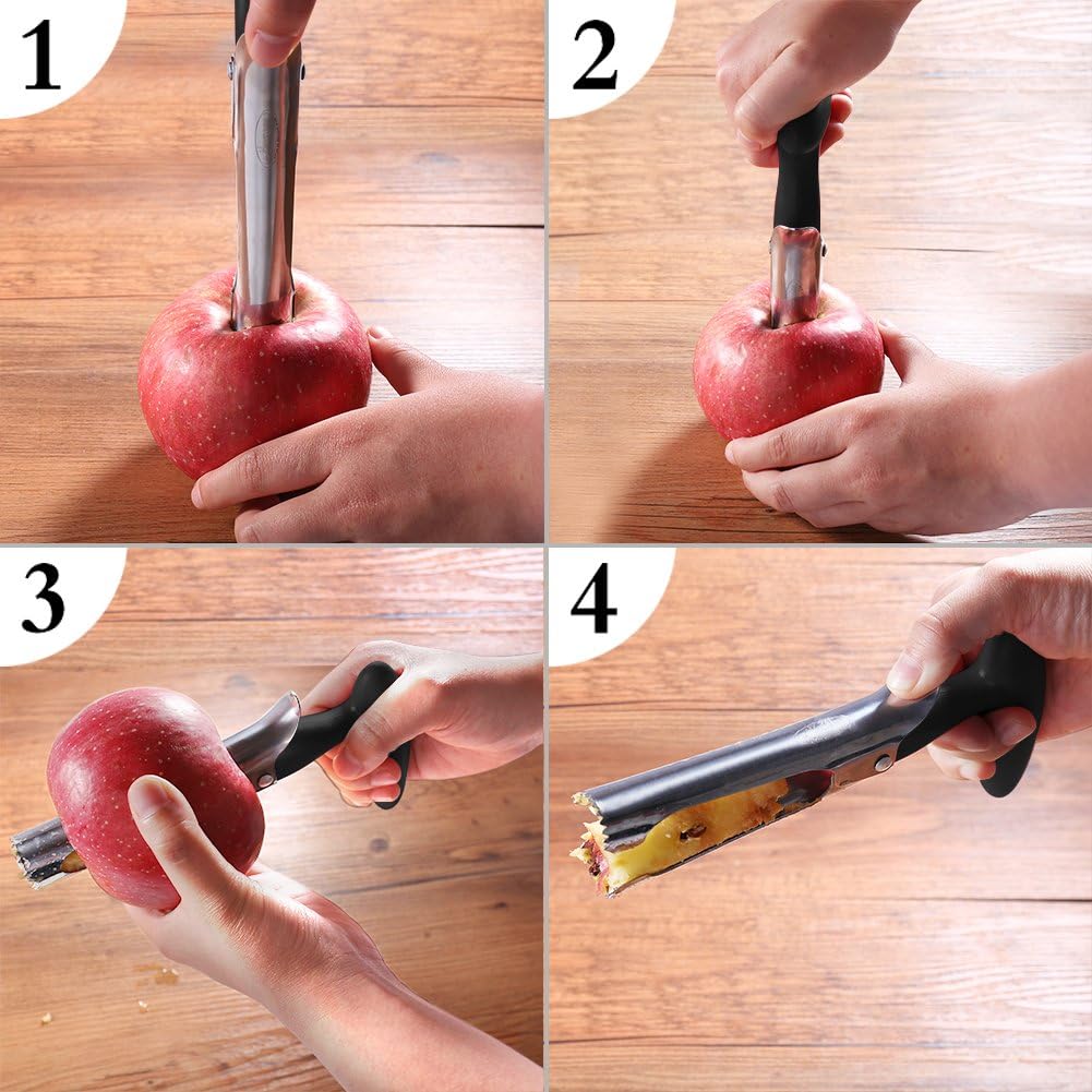 Apple Corer, Newness Premium Apple Corer Remover, Stainless Steel Apple or Pear Core Remover Tool for Home & Kitchen with Sharp Serrated Blade (Black)