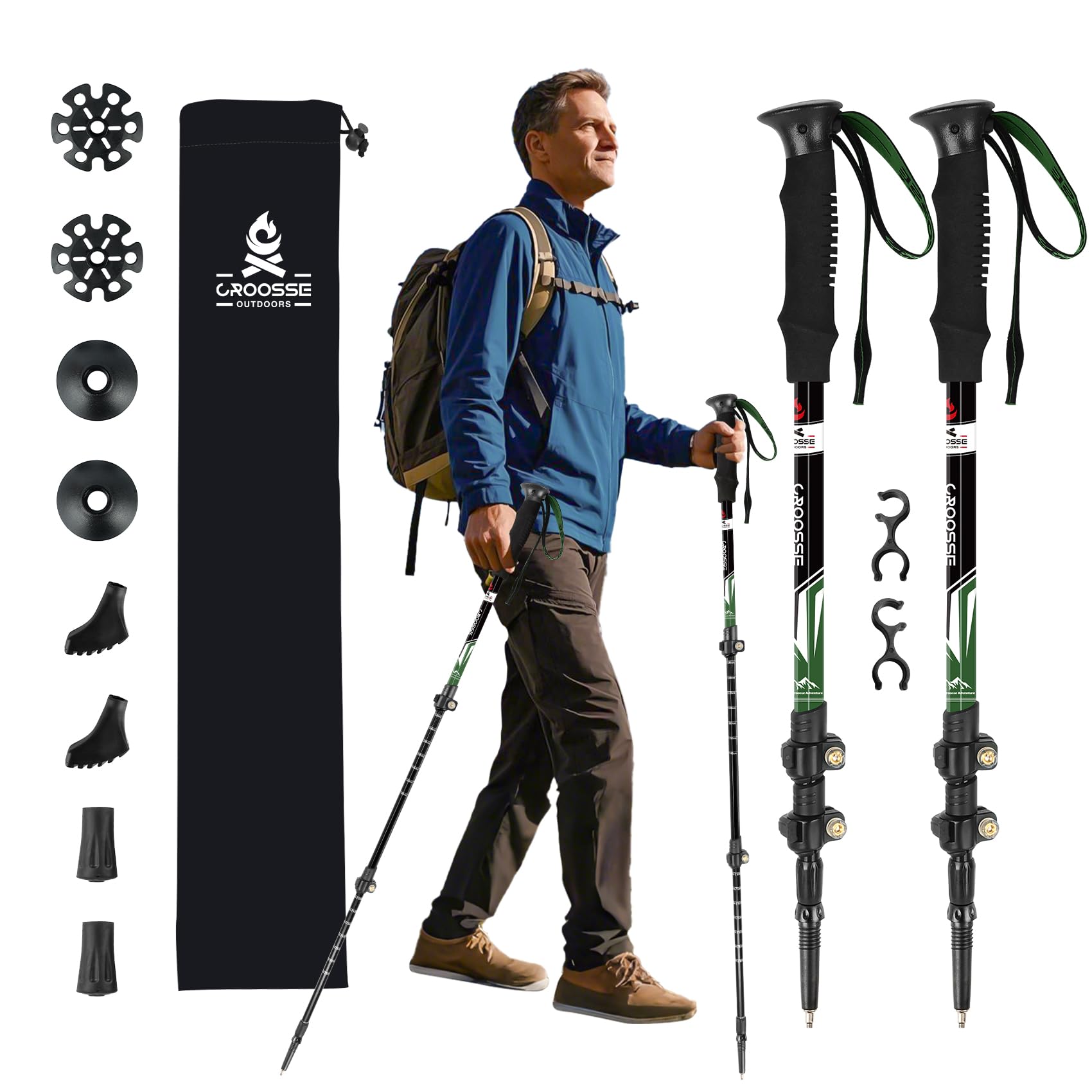 Telescopic Trekking Walking poles for Hiking - 2 Pack Collapsible Aluminium Hiking Sticks with Antishock and Quick Lock System, Adjustable Walking Poles for Men, Women, Adults, Children