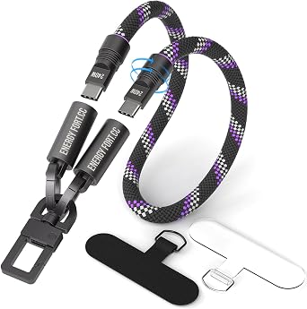 Hand Wrist Strap Lanyard Built in USB-C Fast Charging Cable Reflective Nylon Braid Anti Theft Phone Camera Strap Travel Photographers Rope for Phone DSLR DJI, Rotatable Metal Buckles 0.9FT