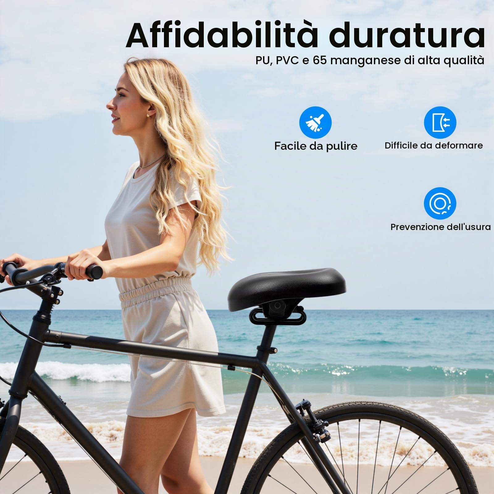 Sella per bicicletta extra larga, senza naso, ergonomica, con assorbimento degli urti, regolabile, 22-25 cm, per uomo e donna, mountain bike, bici da città