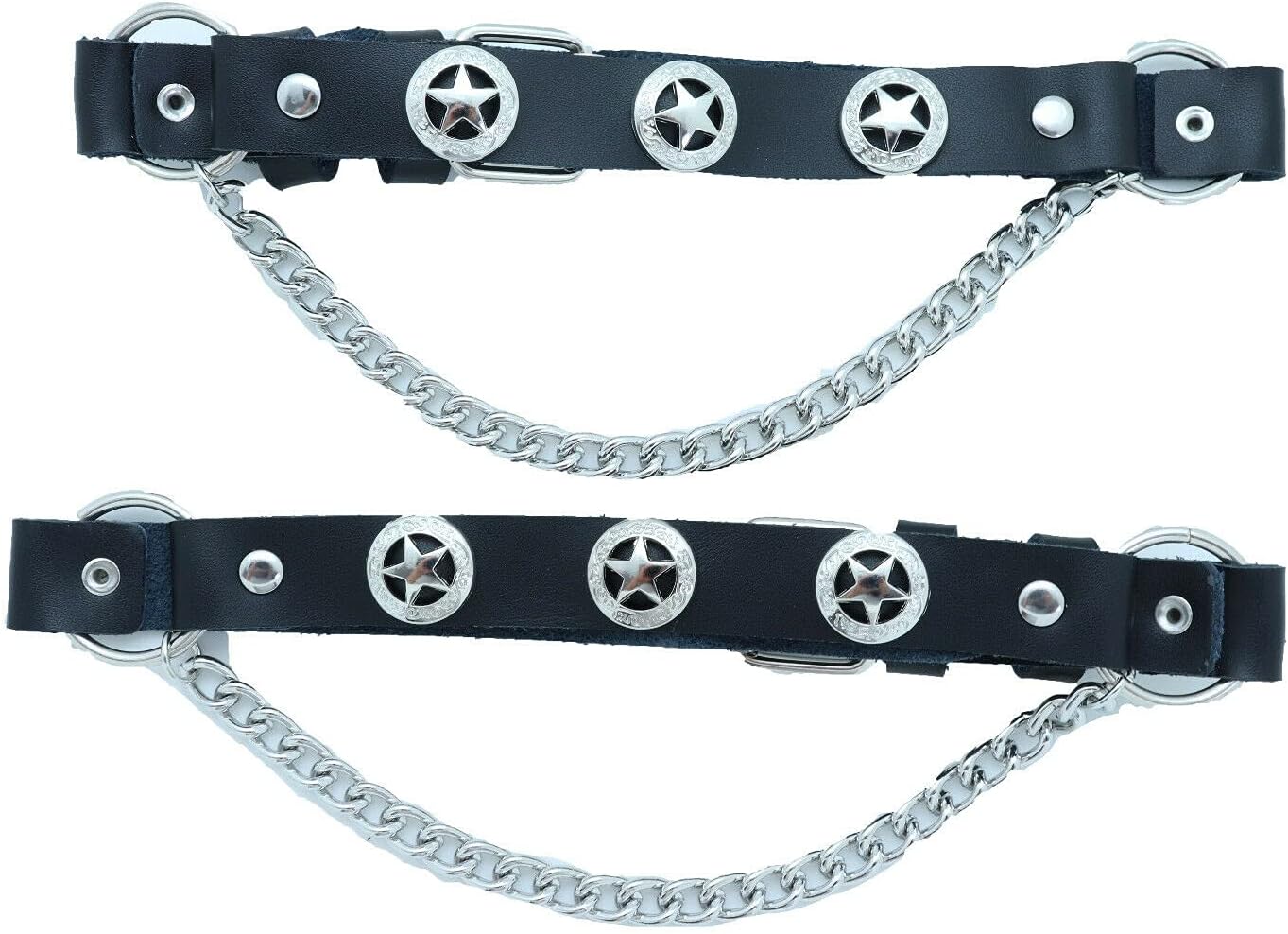 TrendyFashionJewelry Men Biker Jewelry Boots Black Faux Leather Pair Straps Silver Metal Chains Weekend Texas Star Charm