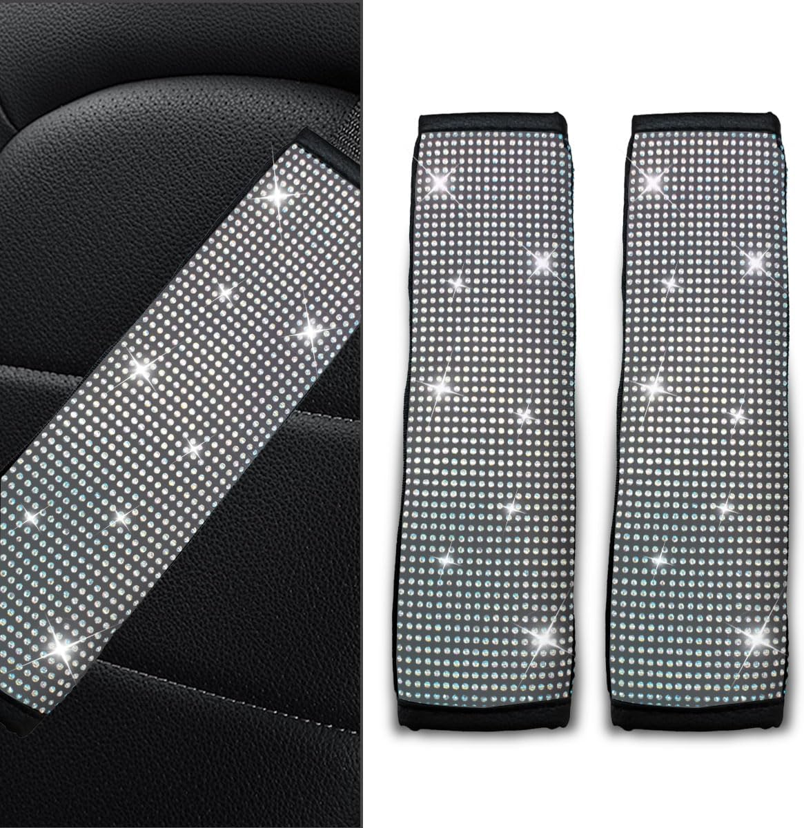 2PCS Bling Car Seat Belt Covers, Rhinestone Car Seat Belt Shoulder Pads, Crystal Diamond Car Seatbelt Cushion for Women, Car Interior Accessories for Car Truck SUV (Red)