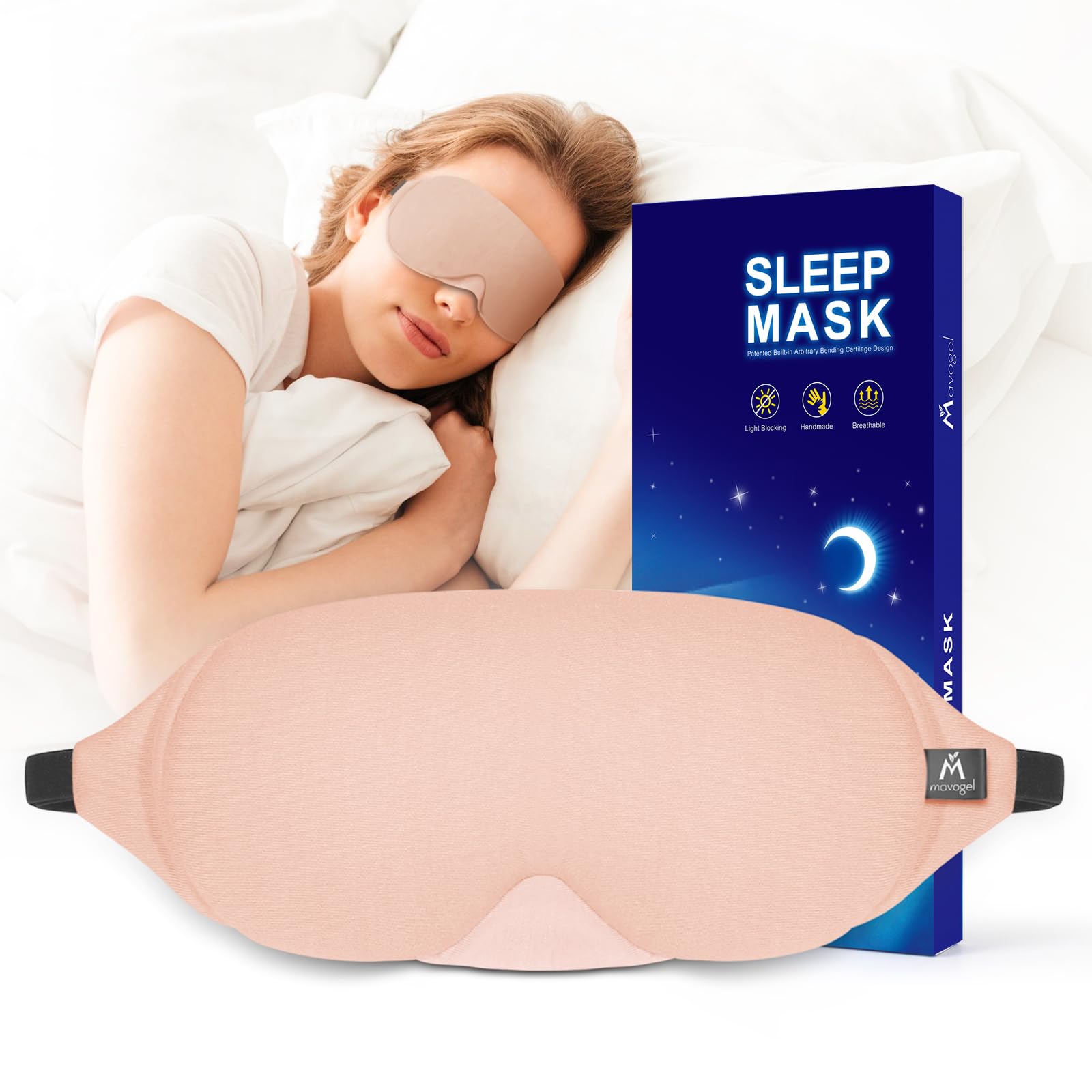Mavogel Cotton Sleep Eye Mask - Breathable Light Blocking Sleep Mask, Soft Comfortable Night Eye Mask for Men Women, Eye Cover for Travel/Sleeping/Shift Work, Includes Travel Pouch (Pink)