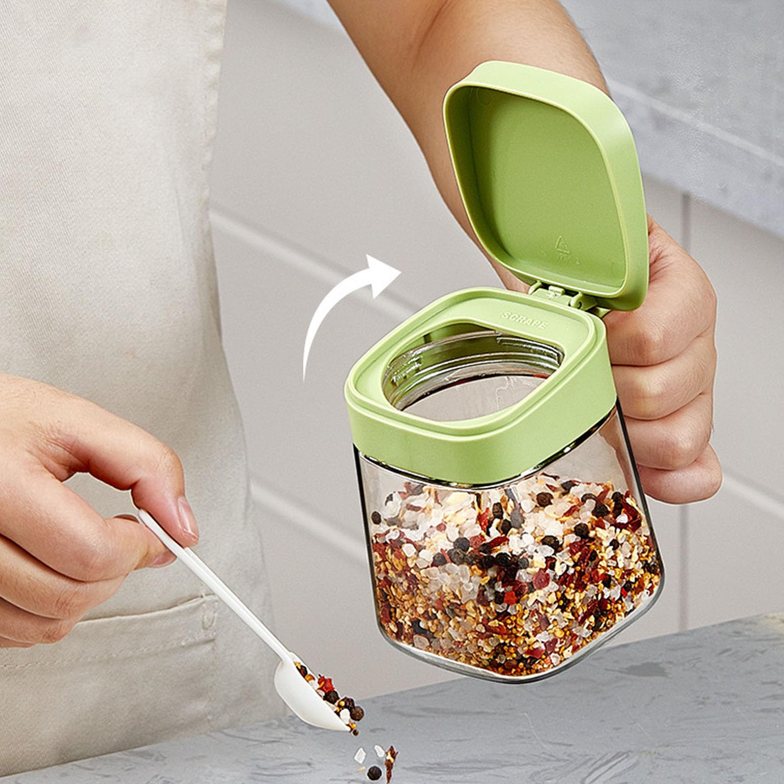 Recipiente di zucchero in vetro addensato con coperchio e cucchiaio di servizio in plastica, 10.5 once (300 ML), contenore per zucchero, dispenser di pepe di sale di zucchero - Cina Vetreria e