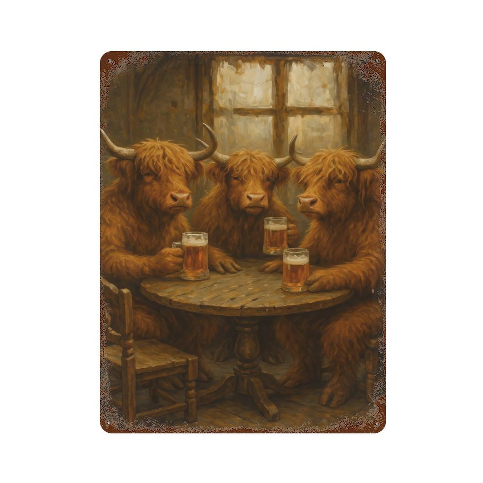 Garage Style Cows Drinking Beer at A Table Decorative Tin Sign 15.7"x11.8", Farmhouse Wall Decor for Bar And Workshop