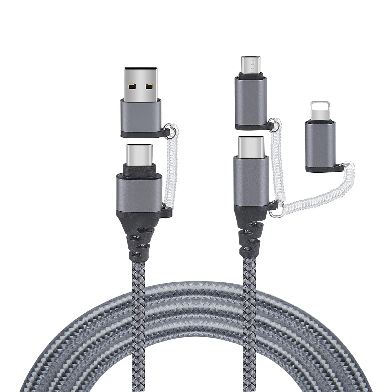 Multi Charging Cable, 5 in 1 Multiple Multi Cord Compatible with/Type C/Micro USB Data Cable Nylon Braided Compatible for Android, Nintendo Switch, Huawei iPad etc（1m/3.28ft ）