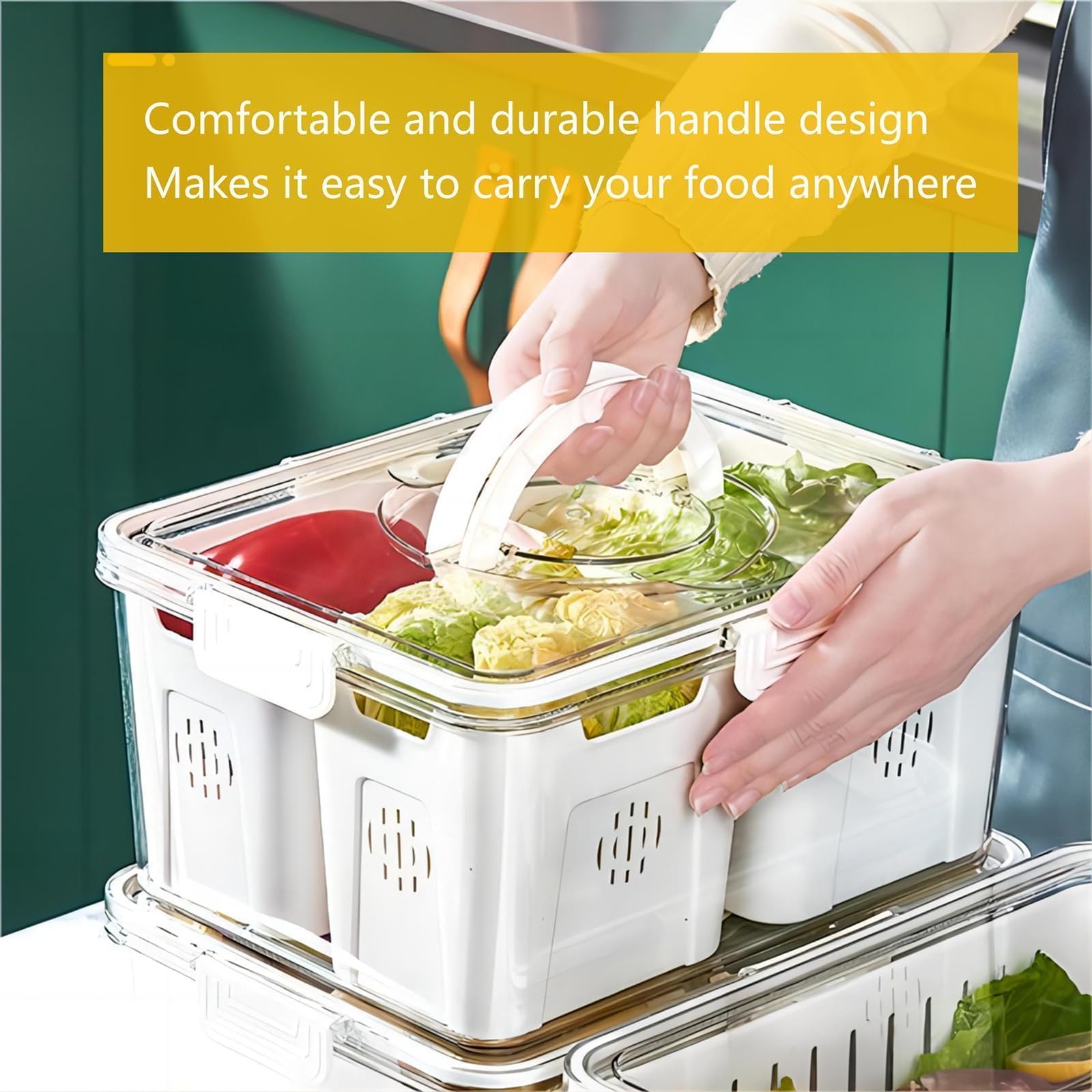 Contenitori per alimenti per frigorifero, frigorifero, organizer per frutta e verdura, impilabili, contenitori a 3 scomparti per prodotti alimentari, bacche e contenitori per frutta fresca e