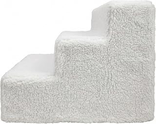 Pet Stairs for Dogs Up to 70 lbs Removable Machine Washable Fleece Cover, Portable Pet Steps for Couch, Bed, Sofa, and Ledges (White)