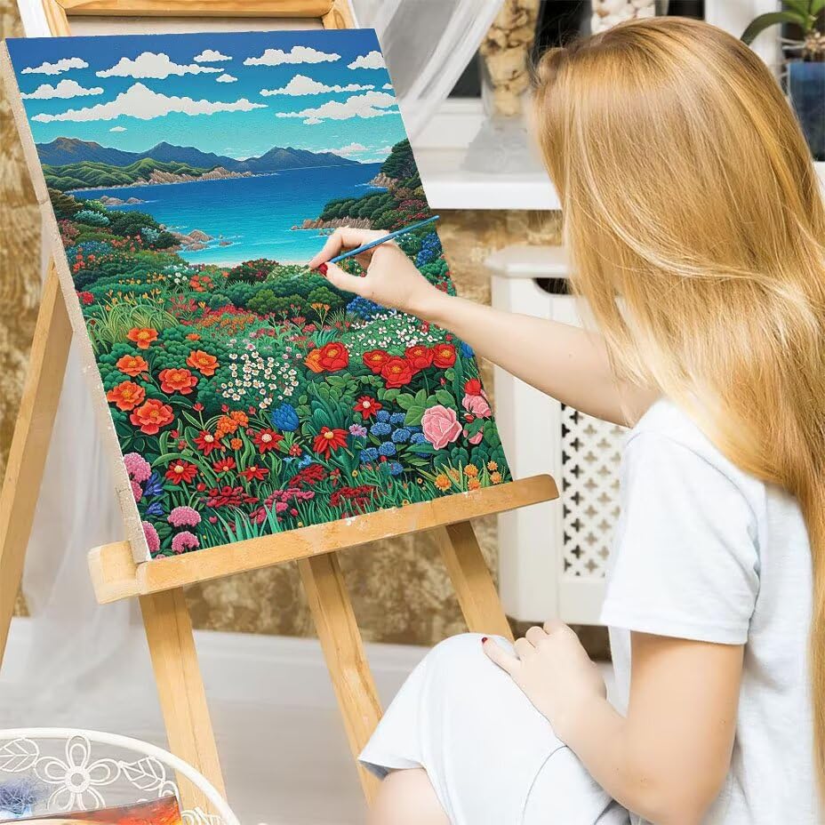 Cuadros para pintar por números kit adultos paisaje río lienzo grande manualidades acrílico W0-177 7
