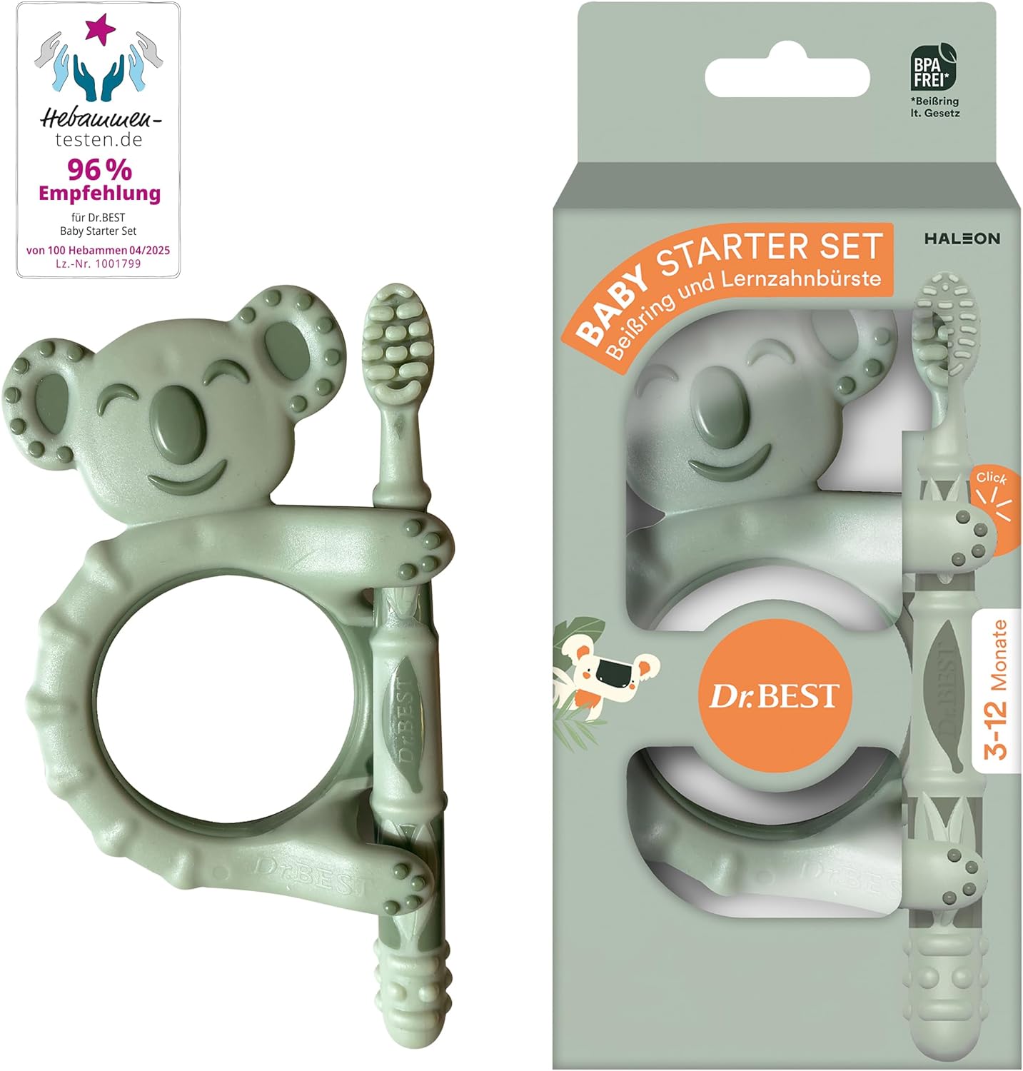 Zahnbürste Kinder - Dr.BEST Baby Starter Set: Beißring und Lernzahnbürste für Babys im Alter von 3 bis 12 Monaten, entwickelt mit Kinderzahnexperten, 1 Stück