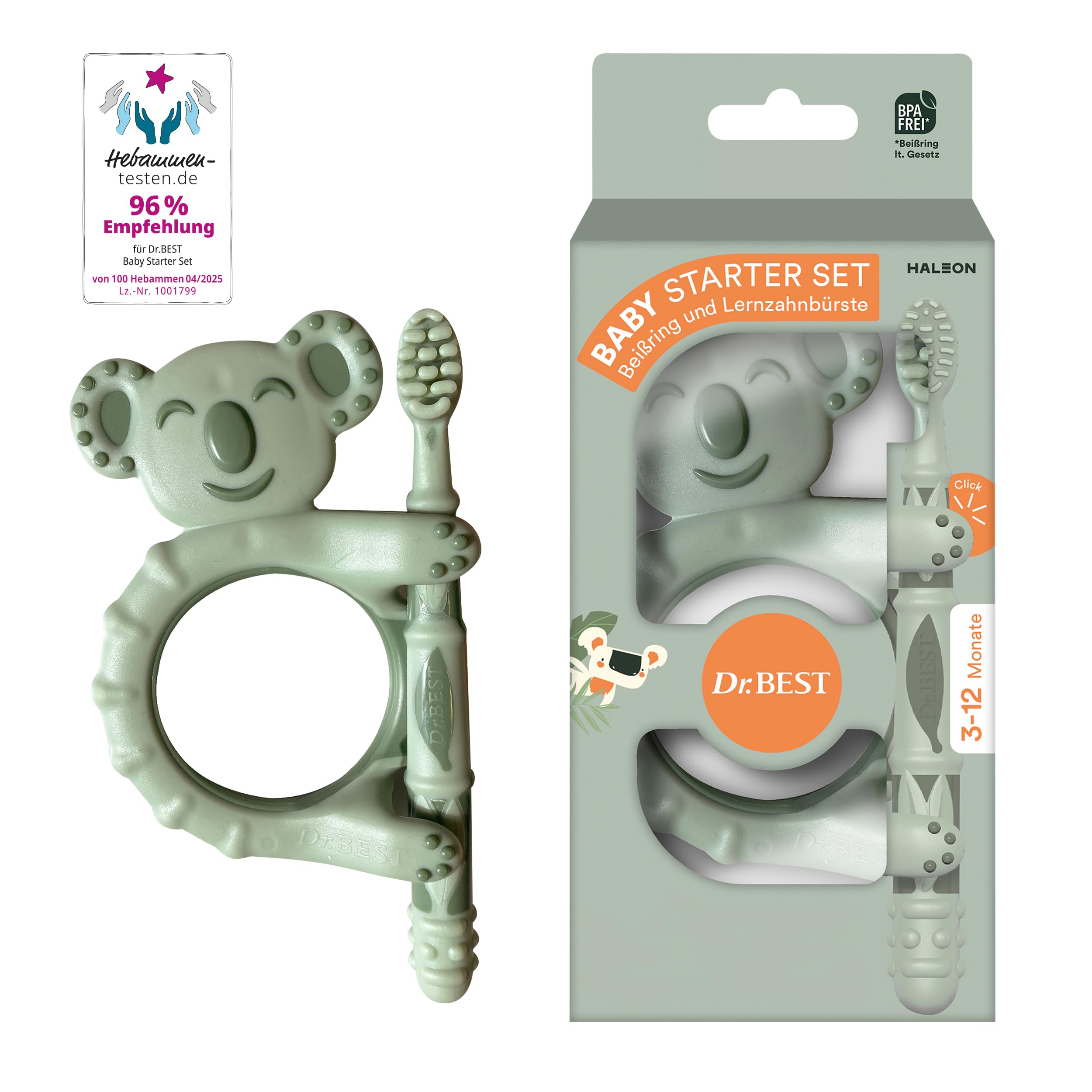 Zahnbürste Kinder - Dr.BEST Baby Starter Set: Beißring und Lernzahnbürste für Babys im Alter von 3 bis 12 Monaten, entwickelt mit Kinderzahnexperten, 1 Stück
